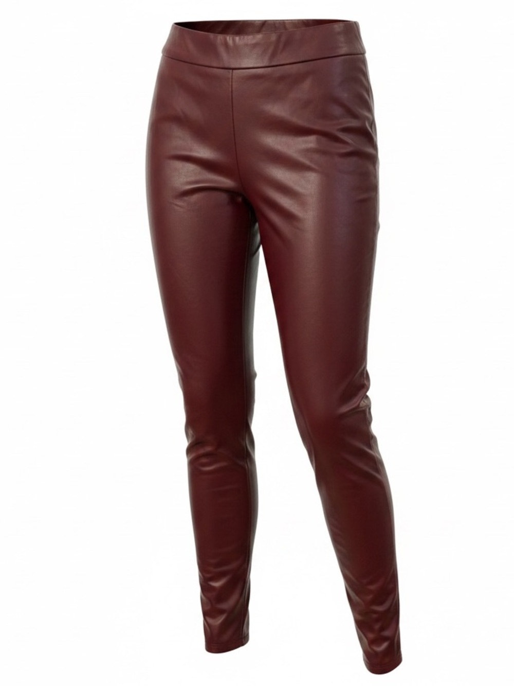 Burgundy Faux Leather Leggings with Fleece Lining